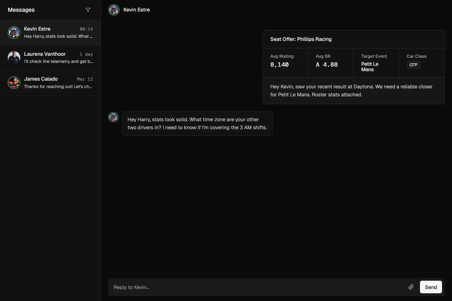 Context-loaded chat interface showing the automated Team Card