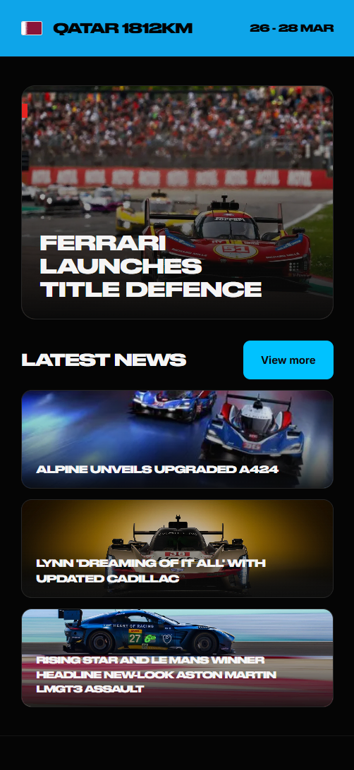 Mobile app home page pre-race