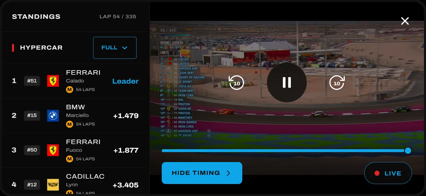 Landscape mode with timing panel active