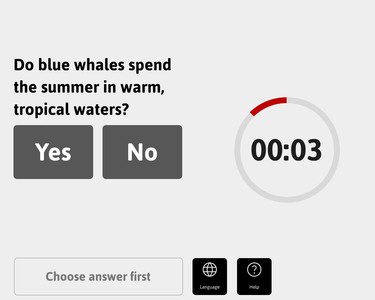 Question answer screen with timer