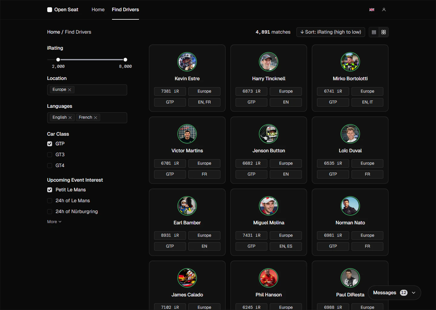 Grid layout for rapid driver scanning