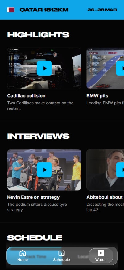 Mobile app watch page during a race