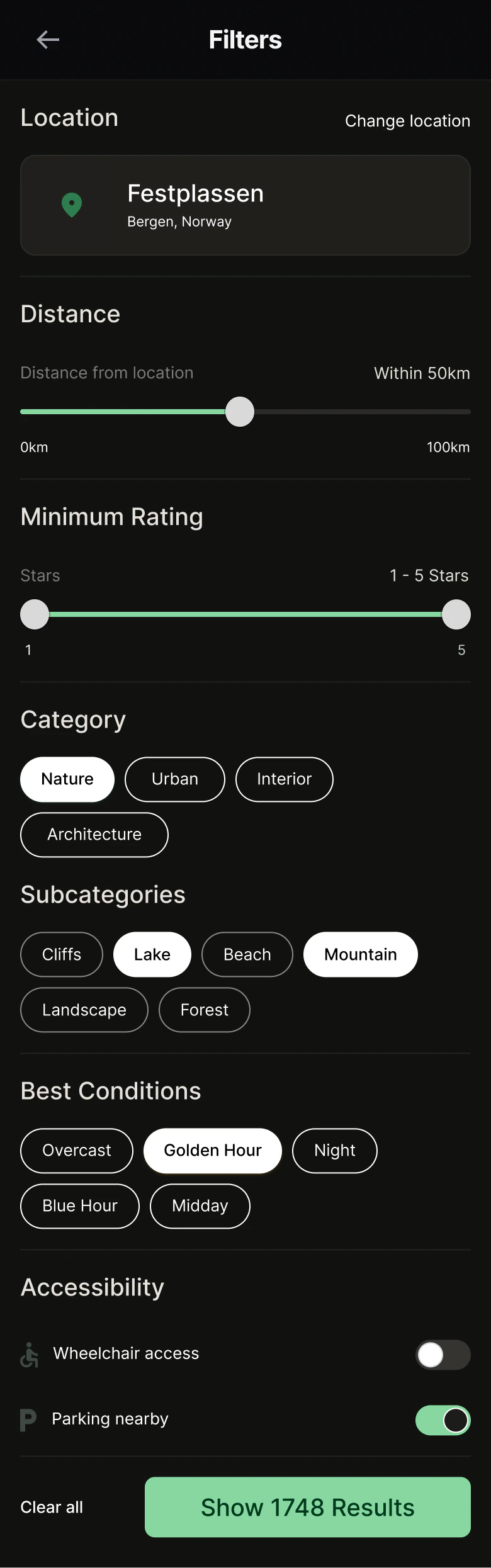 Filters panel
