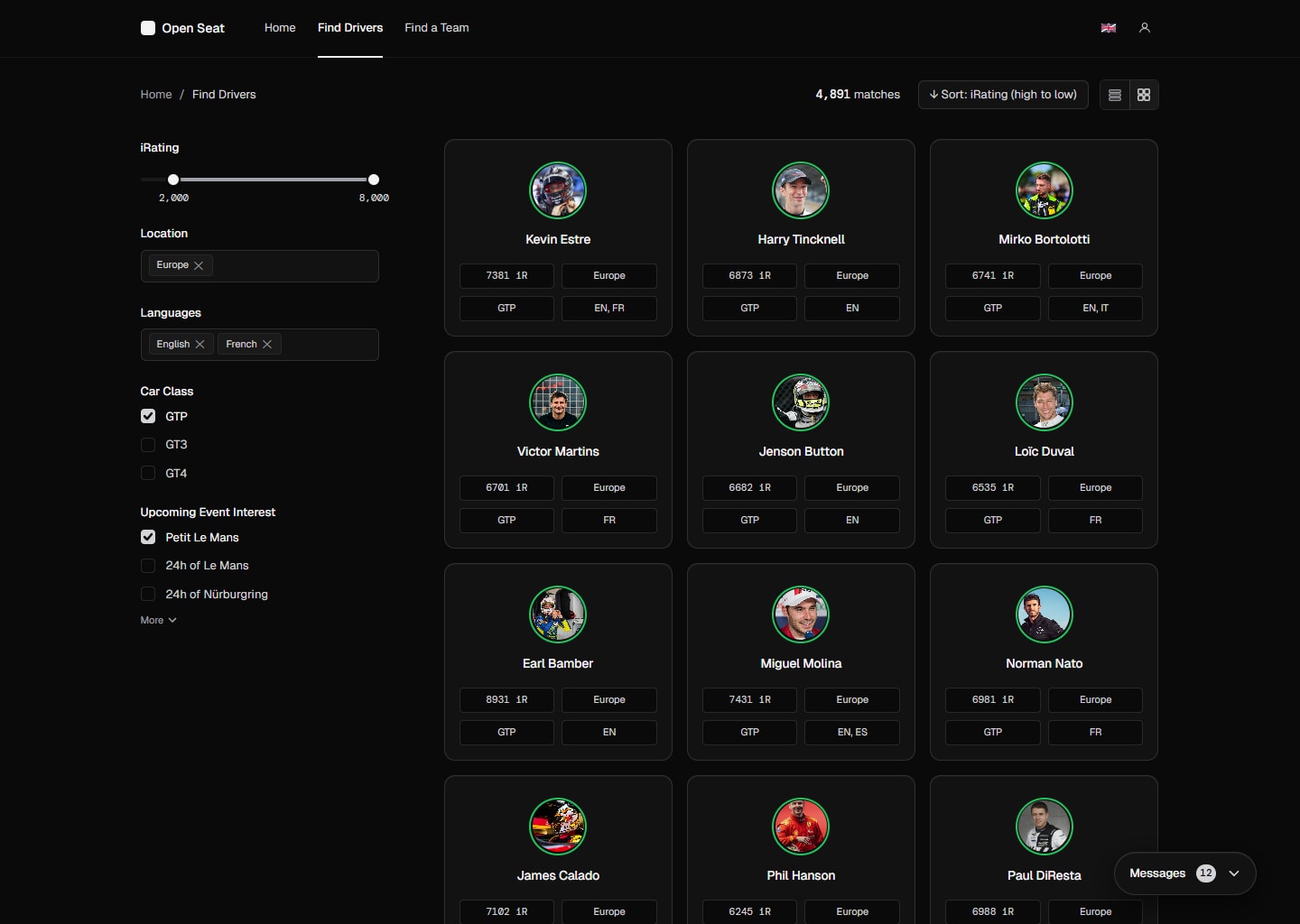 Grid layout for rapid driver scanning