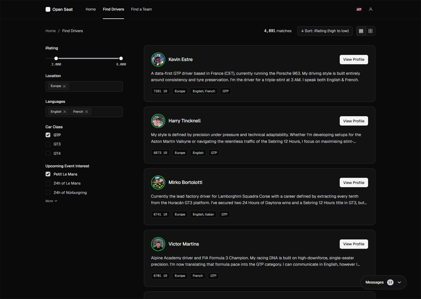 List layout for bio-first evaluation